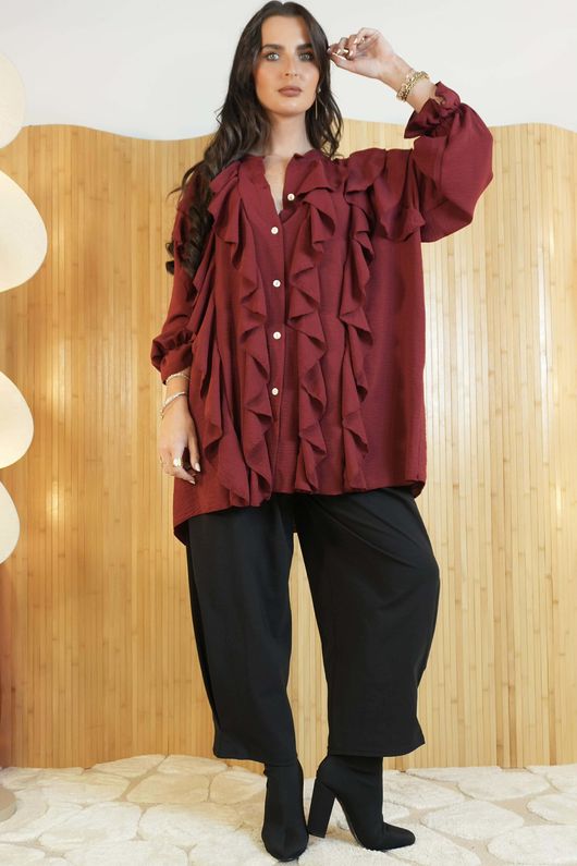 Stevie Ruffle Blouse Burgundy